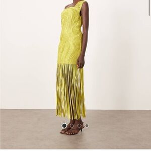 ASOS One Shoulder Lime Dress with Fringe